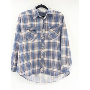 LORD JIM Blue Cotton Flannel Plaid Check Button Front Long Sleeve Shirt Size XL